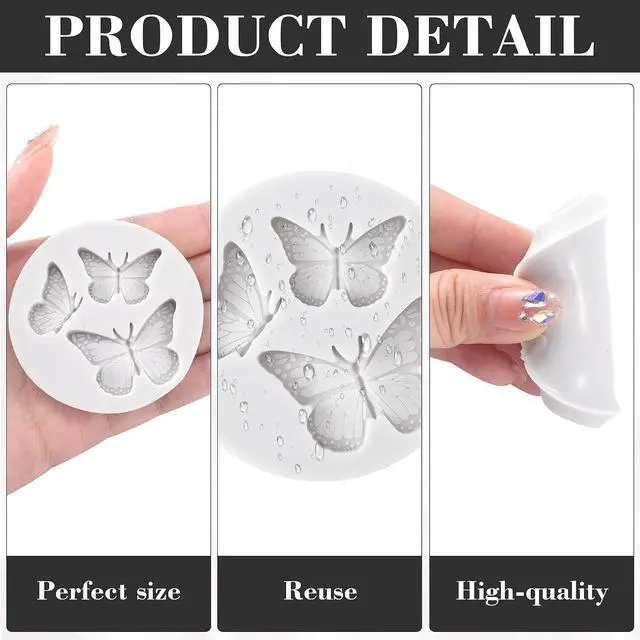 Alt view image 6 of 7 - HINZIC 3PCS Mini Butterfly Silicone Molds, Polymer Clay DIY Crafts, Grey