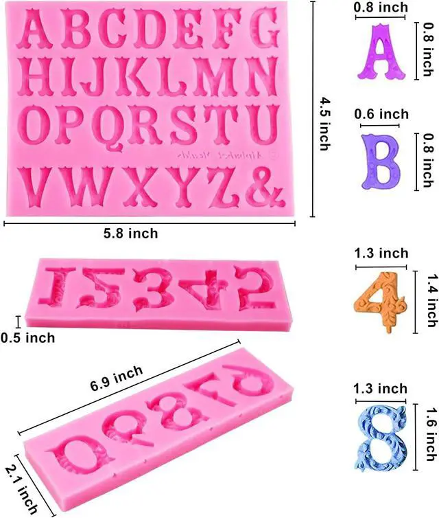 Alt view image 2 of 7 - Silicone Letter Number Molds, AIMEIKI 3 Pack 3D Silicone Number 0-9 Alphabet A-Z Embossed Fondant Chocolate Baking Molds for Decorating Birthday Cake Candy Chocolate DIY Craft Projects