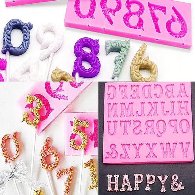 Alt view image 5 of 7 - Silicone Letter Number Molds, AIMEIKI 3 Pack 3D Silicone Number 0-9 Alphabet A-Z Embossed Fondant Chocolate Baking Molds for Decorating Birthday Cake Candy Chocolate DIY Craft Projects