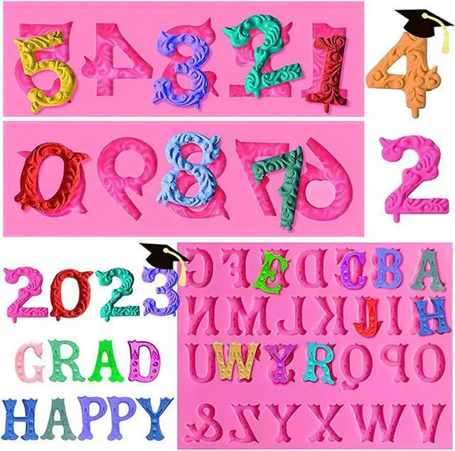 Alt view image 4 of 7 - Silicone Letter Number Molds, AIMEIKI 3 Pack 3D Silicone Number 0-9 Alphabet A-Z Embossed Fondant Chocolate Baking Molds for Decorating Birthday Cake Candy Chocolate DIY Craft Projects