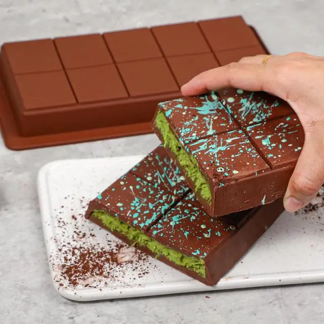 Alt view image 3 of 7 - Webake Deep Chocolate Bar Molds 2 Pack, 1 Inch Platinum Silicone Dubai Chocolate Bar Molds for Stuffed Bar, Big Chocolate Candy Bar Mold for Filling Knafeh Pistachio Chocolate Bar