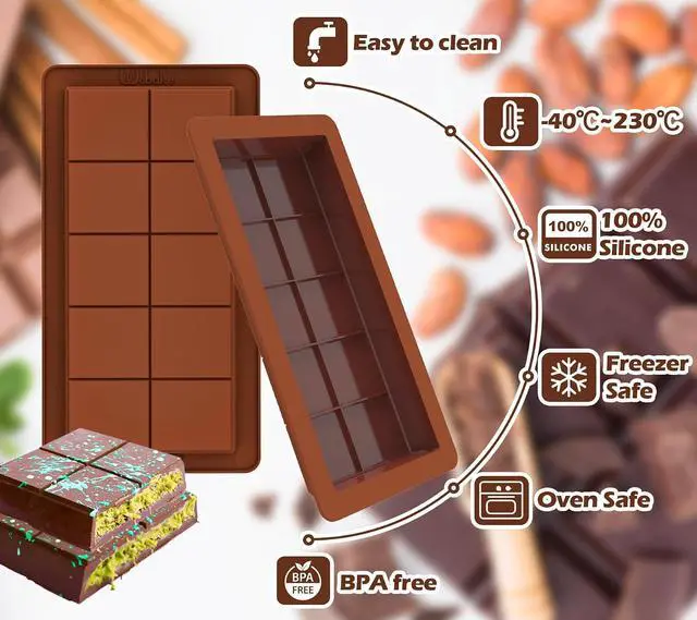 Alt view image 5 of 7 - Webake Deep Chocolate Bar Molds 2 Pack, 1 Inch Platinum Silicone Dubai Chocolate Bar Molds for Stuffed Bar, Big Chocolate Candy Bar Mold for Filling Knafeh Pistachio Chocolate Bar