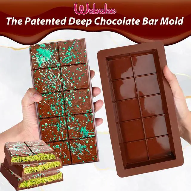 Alt view image 2 of 7 - Webake Deep Chocolate Bar Molds 2 Pack, 1 Inch Platinum Silicone Dubai Chocolate Bar Molds for Stuffed Bar, Big Chocolate Candy Bar Mold for Filling Knafeh Pistachio Chocolate Bar