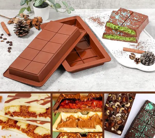 Alt view image 4 of 7 - Webake Deep Chocolate Bar Molds 2 Pack, 1 Inch Platinum Silicone Dubai Chocolate Bar Molds for Stuffed Bar, Big Chocolate Candy Bar Mold for Filling Knafeh Pistachio Chocolate Bar
