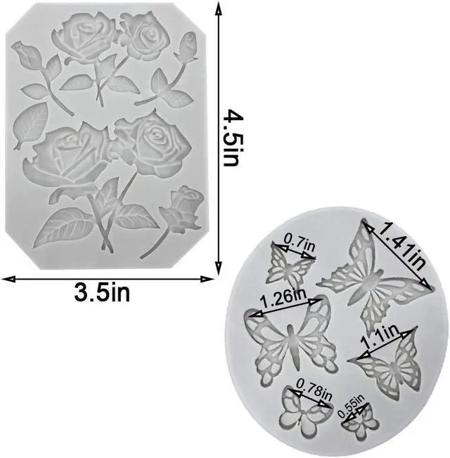 Alt view image 3 of 7 - 5 Pack Butterfly Rose Flower Stems Birds Blossoms Silicone Fondant Mold, for Making Chocolate Fondant Jelly Polymer Clay Soap Crafting DIY Projects and Cake Decoration