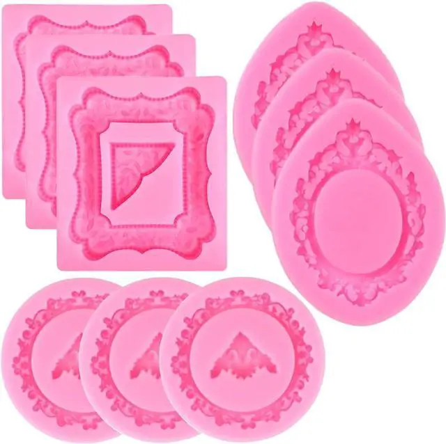 Main image of 9 PCS Picture Frames Fondant Silicone Molds, TuNan Vintage Style Photo Frame Moulds for Cake Decorating Cupcake Topper Chocolate Candy Polymer Clay