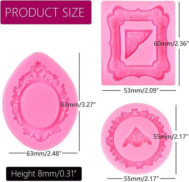 Alt view image 2 of 5 - 9 PCS Picture Frames Fondant Silicone Molds, TuNan Vintage Style Photo Frame Moulds for Cake Decorating Cupcake Topper Chocolate Candy Polymer Clay