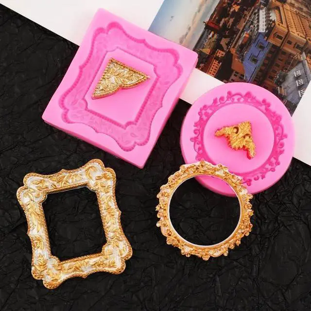 Alt view image 3 of 5 - 9 PCS Picture Frames Fondant Silicone Molds, TuNan Vintage Style Photo Frame Moulds for Cake Decorating Cupcake Topper Chocolate Candy Polymer Clay