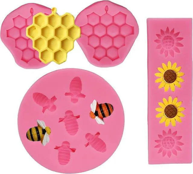 Main image of 4 Pcs Bumble Bee Silicone Mold Honeycomb Sunflower and Bee Fondant Molds Kit Cupcake Hive DIY Chocolate Fondant Candy Cookies Crafting Party Wedding Cake Sugar Dessert Decorating Baking Mold (Pink)