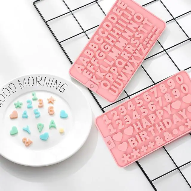 Alt view image 3 of 7 - 2 pcs Pink Number Chocolate Molds and Letter Silicone Molds,kitchen utensils,with Happy Birthday Cake Decorations Symbols,for Chocolate, Candy, ice cubes,cake cookies