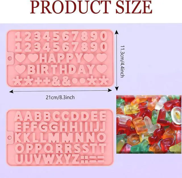 Alt view image 2 of 7 - 2 pcs Pink Number Chocolate Molds and Letter Silicone Molds,kitchen utensils,with Happy Birthday Cake Decorations Symbols,for Chocolate, Candy, ice cubes,cake cookies