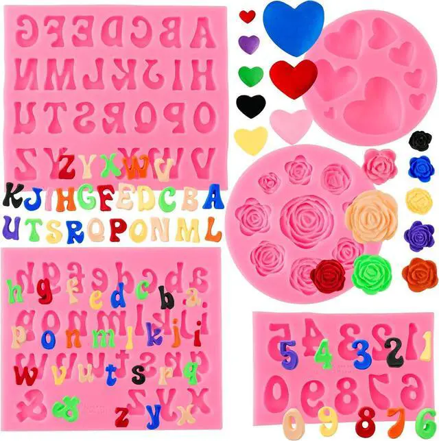 Main image of Letter Molds Alphabet Molds 5pcs Letter Number Heart Shape Flower Silicone Mold for Chocolate Fondant Polymer Clay Candy Gummy Cake Decorating