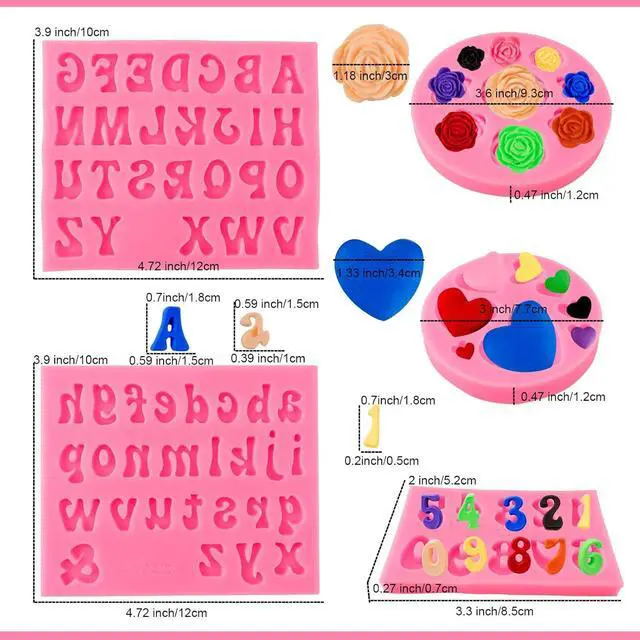 Alt view image 2 of 7 - Letter Molds Alphabet Molds 5pcs Letter Number Heart Shape Flower Silicone Mold for Chocolate Fondant Polymer Clay Candy Gummy Cake Decorating