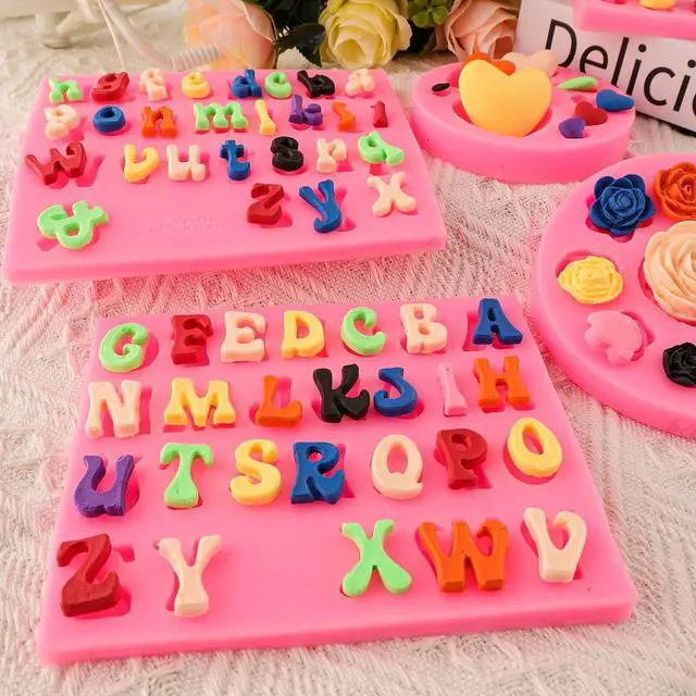 Alt view image 3 of 7 - Letter Molds Alphabet Molds 5pcs Letter Number Heart Shape Flower Silicone Mold for Chocolate Fondant Polymer Clay Candy Gummy Cake Decorating