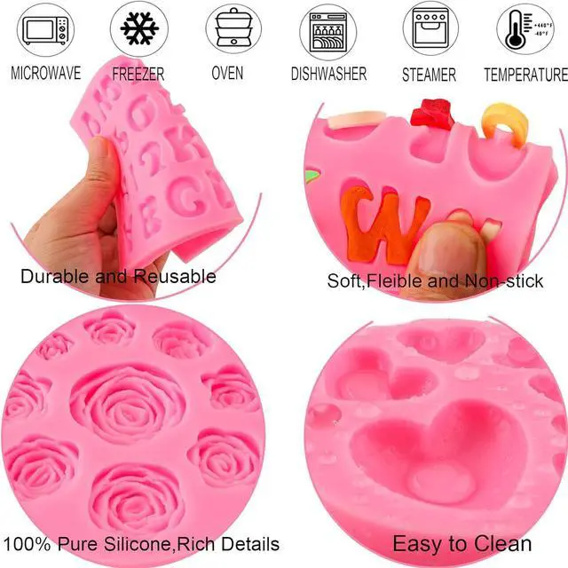 Alt view image 4 of 7 - Letter Molds Alphabet Molds 5pcs Letter Number Heart Shape Flower Silicone Mold for Chocolate Fondant Polymer Clay Candy Gummy Cake Decorating