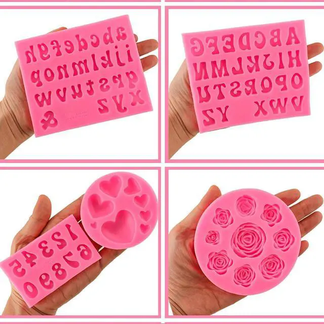 Alt view image 6 of 7 - Letter Molds Alphabet Molds 5pcs Letter Number Heart Shape Flower Silicone Mold for Chocolate Fondant Polymer Clay Candy Gummy Cake Decorating