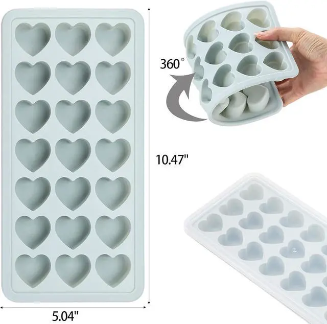Alt view image 2 of 7 - Heart Shaped Ice Cube Trays with Lid, Chocolate Mold, Easy Release Ice Trays, 21-Cavity Silicone Heart Molds for Ice Cubes, Gelatine, Baking and Candy