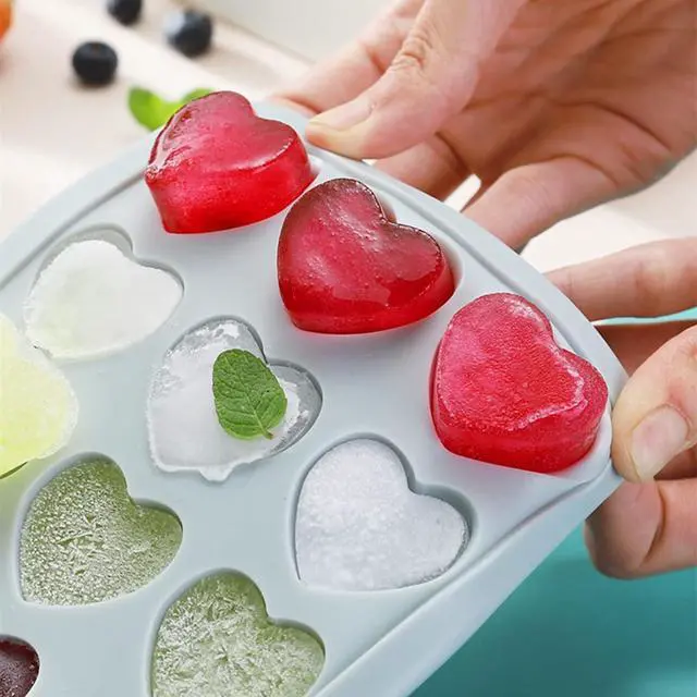 Alt view image 3 of 7 - Heart Shaped Ice Cube Trays with Lid, Chocolate Mold, Easy Release Ice Trays, 21-Cavity Silicone Heart Molds for Ice Cubes, Gelatine, Baking and Candy