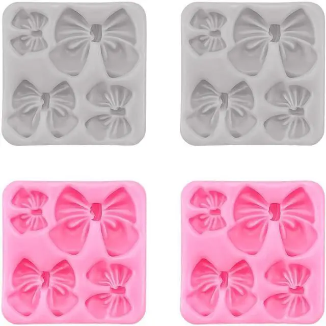 Main image of 4Pcs Silicone Bow Molds for Cakes, Cupcakes, Chocolate, Candy, Sugar Craft, and Resin Crafts - Pink and Gray Bow Mold Set