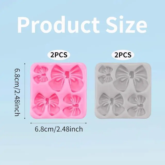 Alt view image 2 of 7 - 4Pcs Silicone Bow Molds for Cakes, Cupcakes, Chocolate, Candy, Sugar Craft, and Resin Crafts - Pink and Gray Bow Mold Set