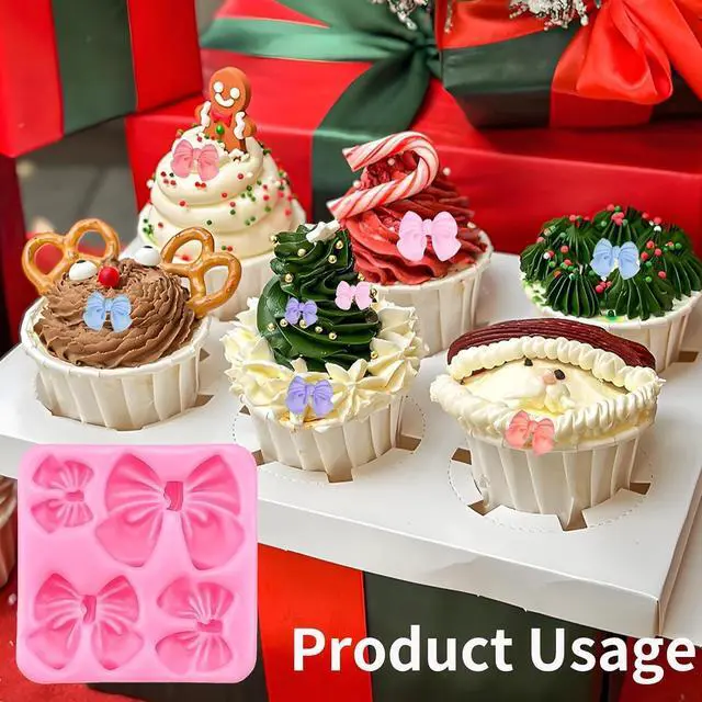 Alt view image 5 of 7 - 4Pcs Silicone Bow Molds for Cakes, Cupcakes, Chocolate, Candy, Sugar Craft, and Resin Crafts - Pink and Gray Bow Mold Set