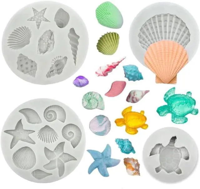 Main image of Marine Theme Cake Fondant Silicone Mold Seashell Sea Turtle Chocolate Molds 4PCS