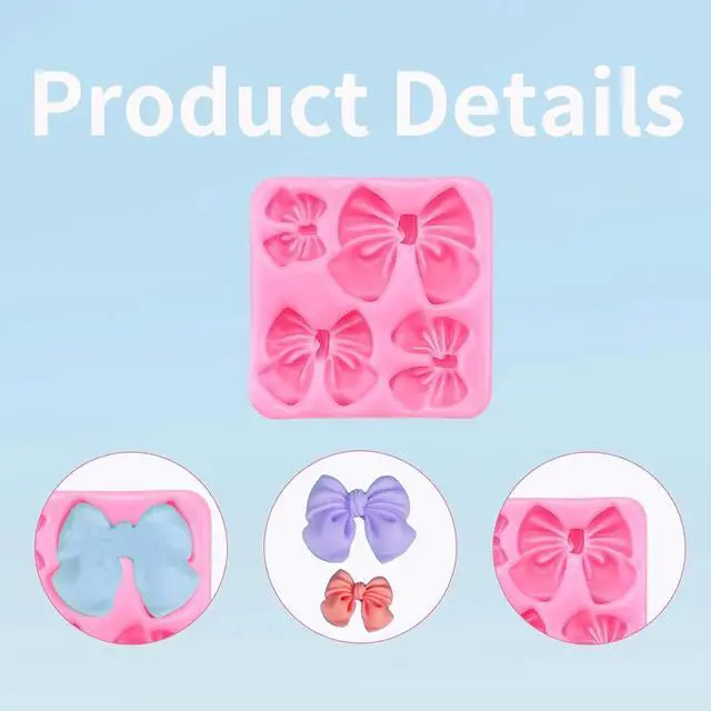 Alt view image 3 of 7 - 4Pcs Silicone Bow Molds for Cakes, Cupcakes, Chocolate, Candy, Sugar Craft, and Resin Crafts - Pink and Gray Bow Mold Set