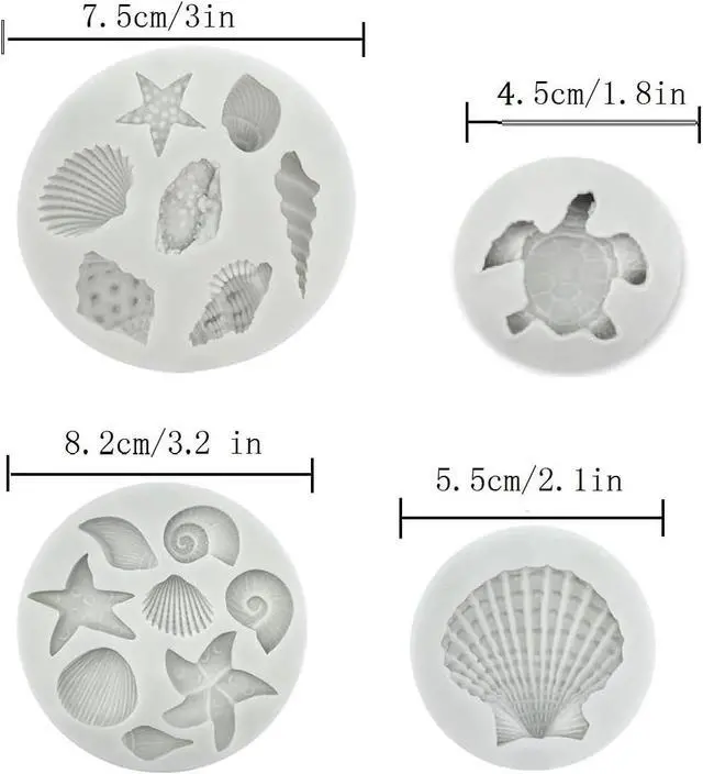 Alt view image 2 of 7 - Marine Theme Cake Fondant Silicone Mold Seashell Sea Turtle Chocolate Molds 4PCS