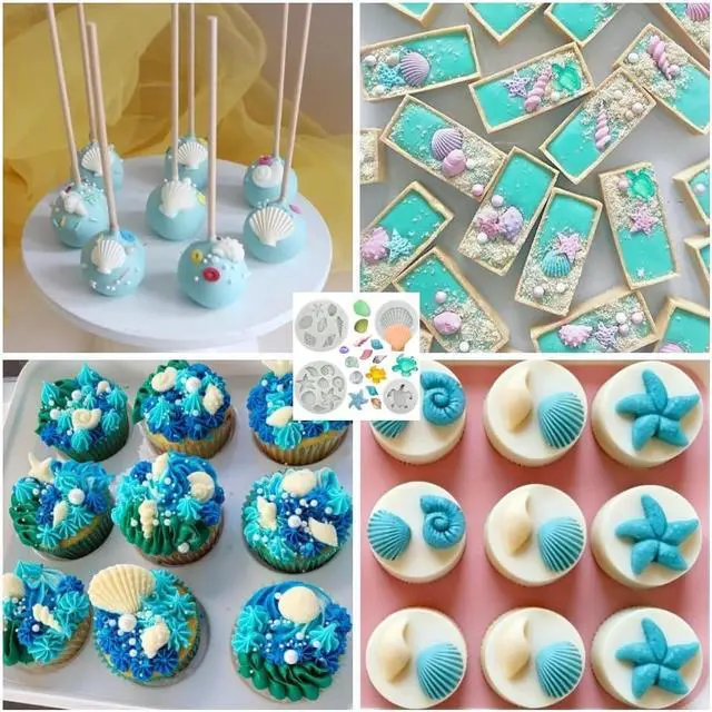 Alt view image 4 of 7 - Marine Theme Cake Fondant Silicone Mold Seashell Sea Turtle Chocolate Molds 4PCS