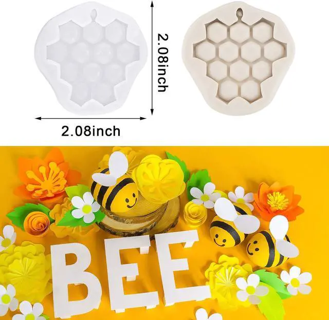 Alt view image 2 of 6 - 4 Pieces Silicone Honeycomb Bee Molds Beehive Fondant Mold Cake Cupcake Decorating DIY Chocolate Bee Hive Moulds Kitchen Baking Epoxy Resin Molds for Candy, Cake, Sugar Crafts, Grey and Translucent
