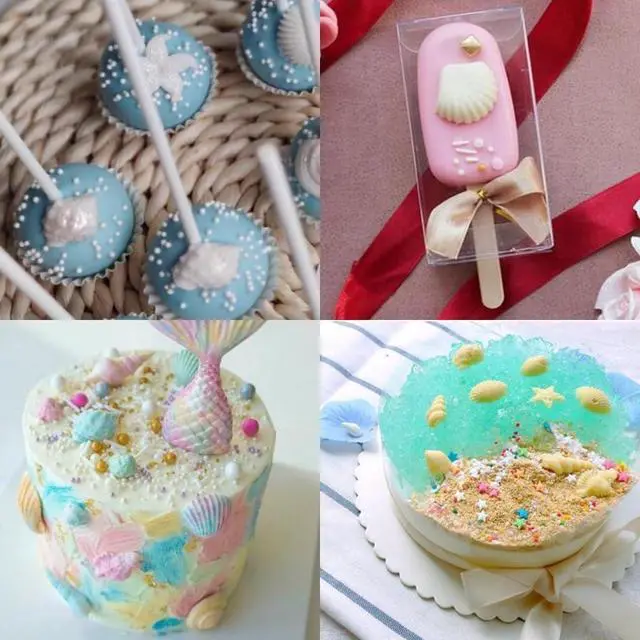 Alt view image 7 of 7 - Marine Theme Cake Fondant Silicone Mold Seashell Sea Turtle Chocolate Molds 4PCS
