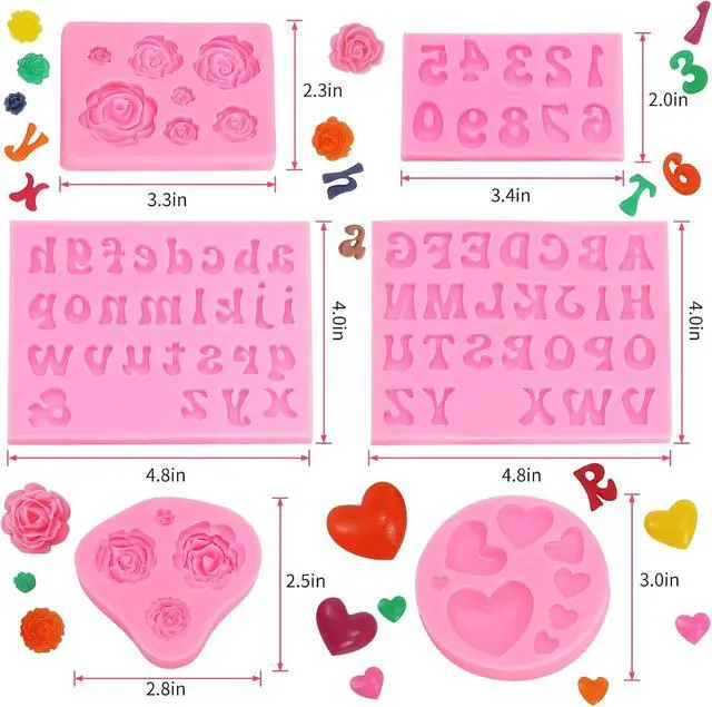 Alt view image 2 of 7 - MUYIYAMEI Letter Silicone Mold Alphabet Number Molds Rose Heart Shape Cake Mould for Gummy Baking Candy Making Chocolate Molds Sugar for DIY Crafts Candy Desserts Cupcake Decoration