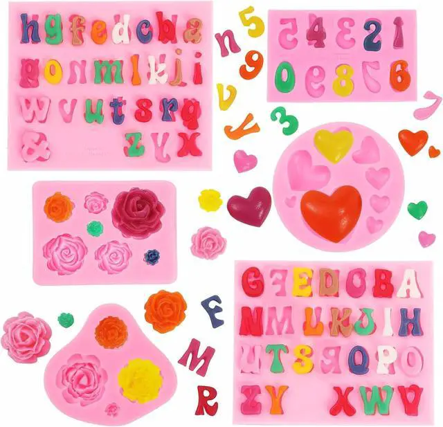 Main image of MUYIYAMEI Letter Silicone Mold Alphabet Number Molds Rose Heart Shape Cake Mould for Gummy Baking Candy Making Chocolate Molds Sugar for DIY Crafts Candy Desserts Cupcake Decoration