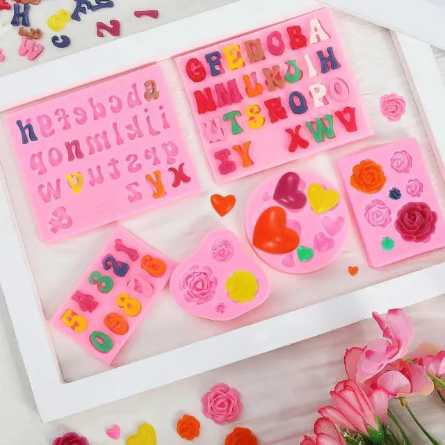 Alt view image 3 of 7 - MUYIYAMEI Letter Silicone Mold Alphabet Number Molds Rose Heart Shape Cake Mould for Gummy Baking Candy Making Chocolate Molds Sugar for DIY Crafts Candy Desserts Cupcake Decoration