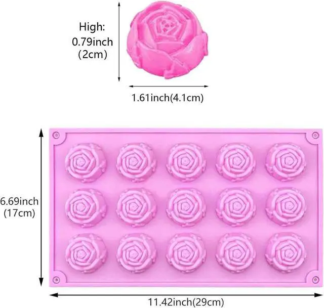 Alt view image 2 of 7 - 2 Pcs Rose Silicone Fondant Molds 15 Cavity Flower Cake Resin Mold Candy Chocolate Ice Cube Fondant Molds Kitchen Baking Tools for Sugarcraft Cake Decorating