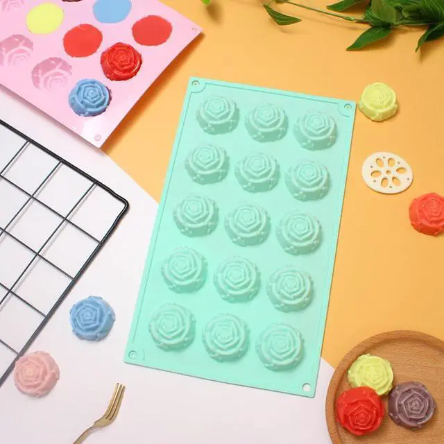Alt view image 5 of 7 - 2 Pcs Rose Silicone Fondant Molds 15 Cavity Flower Cake Resin Mold Candy Chocolate Ice Cube Fondant Molds Kitchen Baking Tools for Sugarcraft Cake Decorating