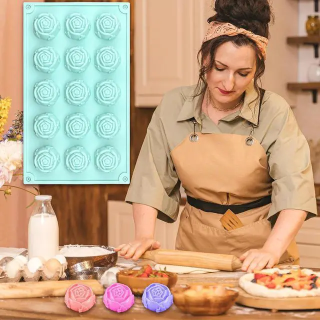 Alt view image 7 of 7 - 2 Pcs Rose Silicone Fondant Molds 15 Cavity Flower Cake Resin Mold Candy Chocolate Ice Cube Fondant Molds Kitchen Baking Tools for Sugarcraft Cake Decorating