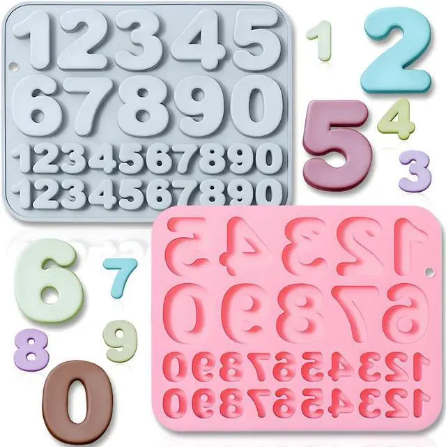Main image of 2 Pack Number Silicone Cake Molds 30 Cavity Medium and Small Size 3D 0-9 Digital Mould Tray DIY Baking Decorating Tools for Chocolate Candy Cupcake Mousse Dessert Gummy Handmade Soap Clay