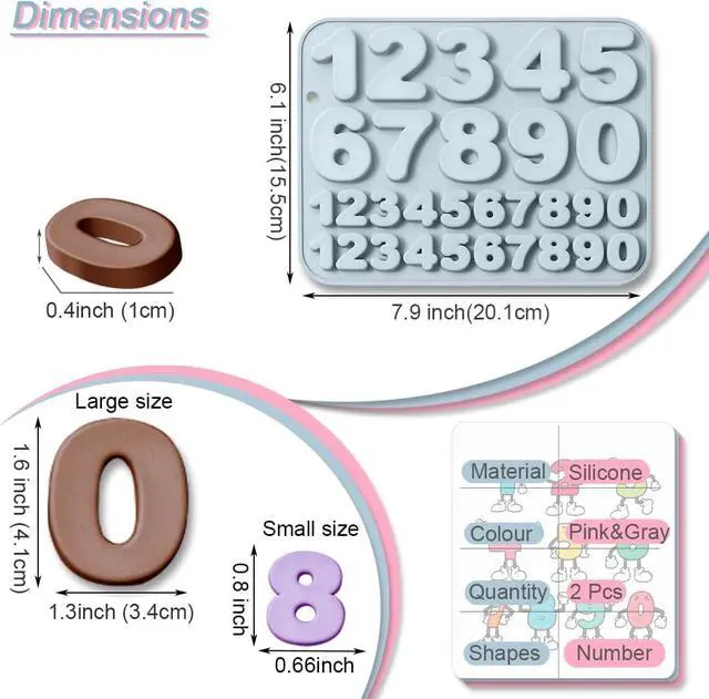 Alt view image 2 of 7 - 2 Pack Number Silicone Cake Molds 30 Cavity Medium and Small Size 3D 0-9 Digital Mould Tray DIY Baking Decorating Tools for Chocolate Candy Cupcake Mousse Dessert Gummy Handmade Soap Clay