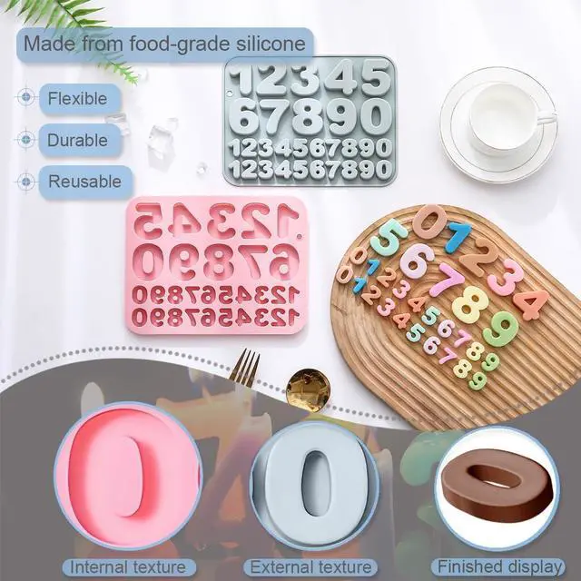 Alt view image 3 of 7 - 2 Pack Number Silicone Cake Molds 30 Cavity Medium and Small Size 3D 0-9 Digital Mould Tray DIY Baking Decorating Tools for Chocolate Candy Cupcake Mousse Dessert Gummy Handmade Soap Clay