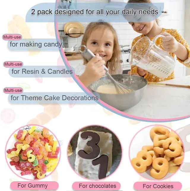 Alt view image 5 of 7 - 2 Pack Number Silicone Cake Molds 30 Cavity Medium and Small Size 3D 0-9 Digital Mould Tray DIY Baking Decorating Tools for Chocolate Candy Cupcake Mousse Dessert Gummy Handmade Soap Clay