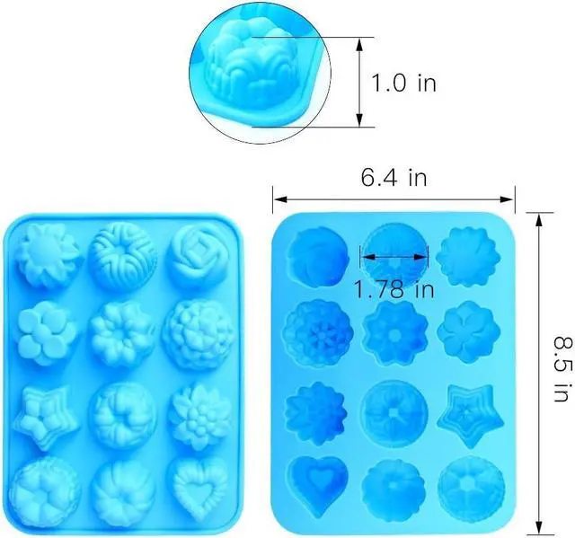 Alt view image 5 of 5 - homEdge Food Grade Silicone Flowers Molds, Baking Pan with Flowers and Heart Shape Non-Stick 3-Pack Silicone Molds for Chocolate, Candy, Jelly, Ice Cube, Muffin (Pink, Blue and Green)