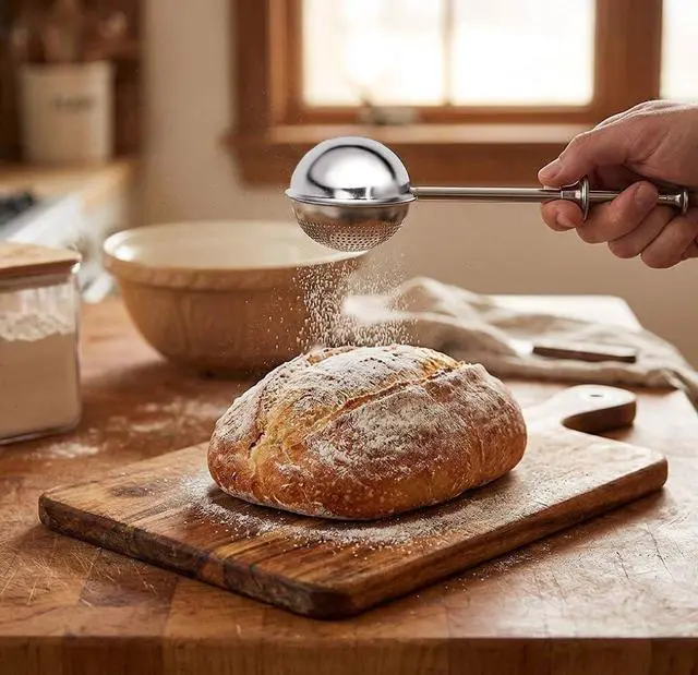 Alt view image 4 of 6 - Powdered sugar shaker duster, flour dispenser for bread baking, rice flour sifter, sourdough bread baking supplies, versatile flour duster for baking, ideal for powdered sugar and flour distribution