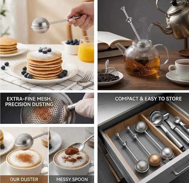 Alt view image 6 of 6 - Powdered sugar shaker duster, flour dispenser for bread baking, rice flour sifter, sourdough bread baking supplies, versatile flour duster for baking, ideal for powdered sugar and flour distribution