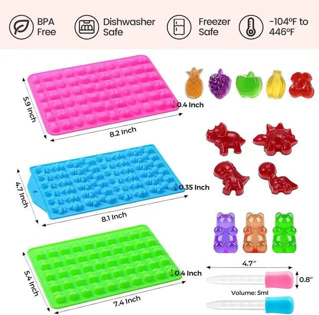Alt view image 3 of 7 - Gummy Candy Molds with 2pcs Droppers, Silicone Chocolate Molds 3 Pack