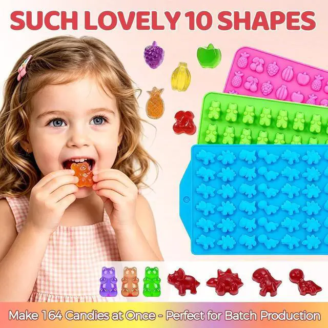 Alt view image 6 of 7 - Gummy Candy Molds with 2pcs Droppers, Silicone Chocolate Molds 3 Pack