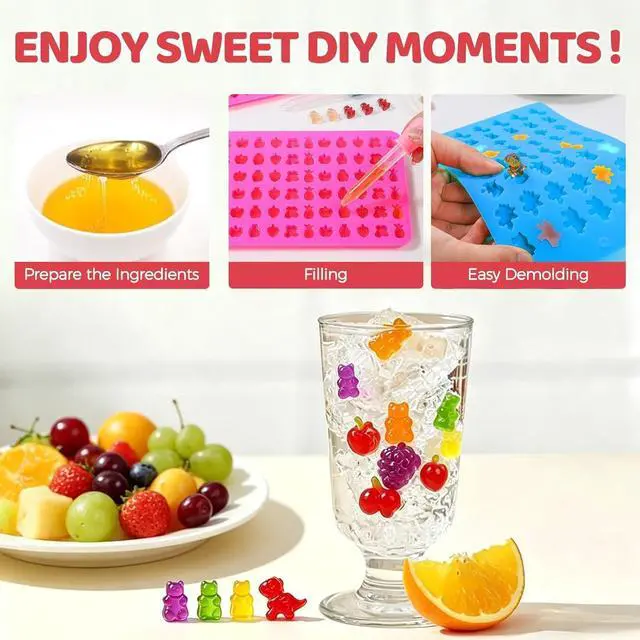 Alt view image 7 of 7 - Gummy Candy Molds with 2pcs Droppers, Silicone Chocolate Molds 3 Pack