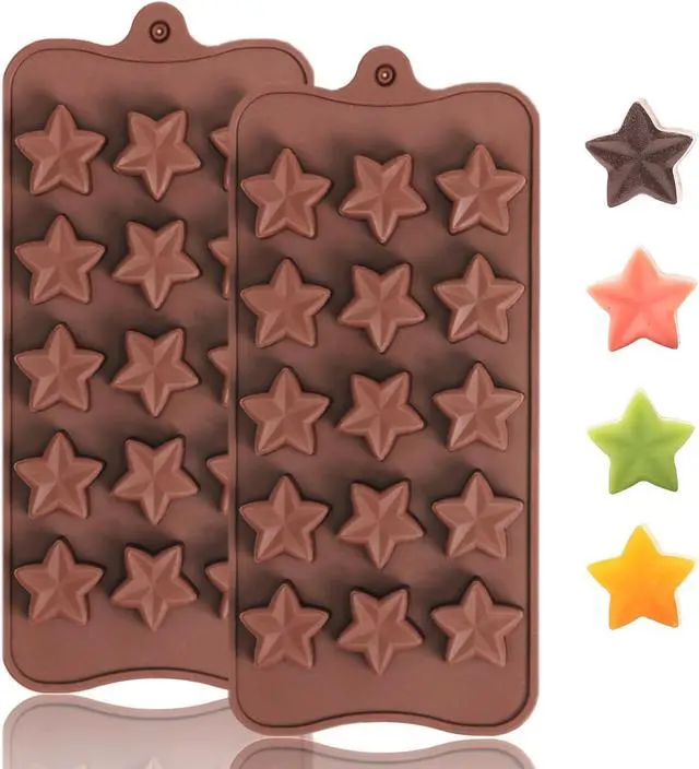 Main image of Small Star Silicone Molds, 15 Cavities Star Chocolate Molds for Candy/Gummy/Jelly/Fruit Snack, Mini 3D Stars Mold for Wax Melt/Resin, 2 Pcs