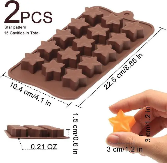 Alt view image 2 of 7 - Small Star Silicone Molds, 15 Cavities Star Chocolate Molds for Candy/Gummy/Jelly/Fruit Snack, Mini 3D Stars Mold for Wax Melt/Resin, 2 Pcs