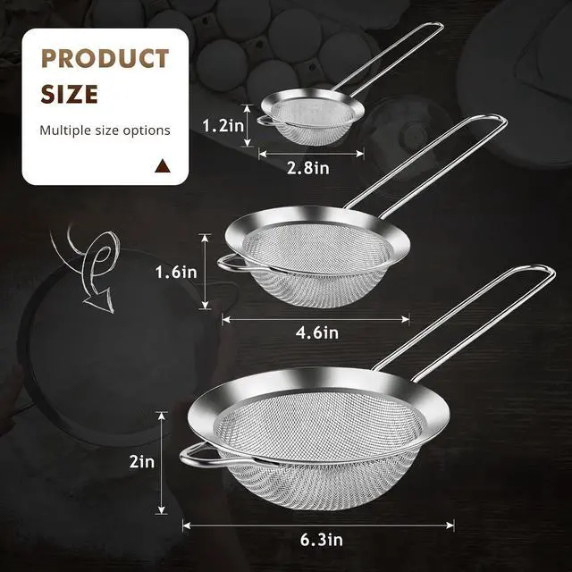 Alt view image 2 of 7 - NileHome 3 Piece Stainless Steel Mesh Strainers,Silver(2.8"+4.6"+6.3")